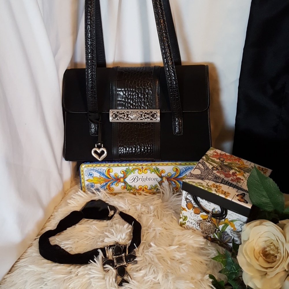 Brighton Black Shoulder Bag with Silver Accents